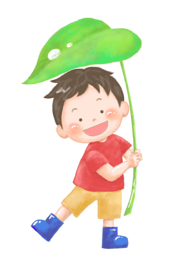 秋雨の日に傘を差し体のだるさを感じている人のイラスト