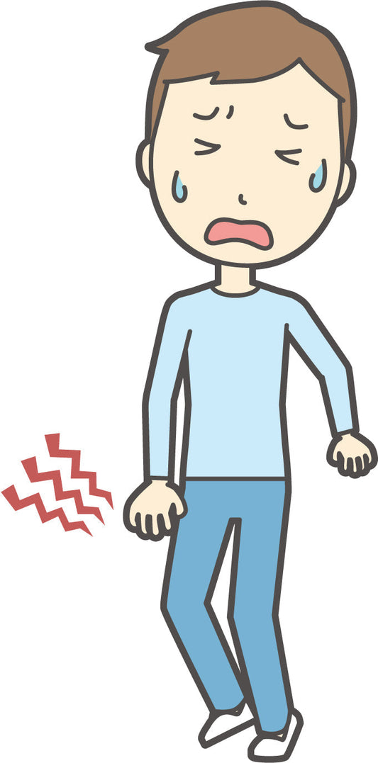 椅子からゆっくり立ちながら膝をいたわる女性のイラスト