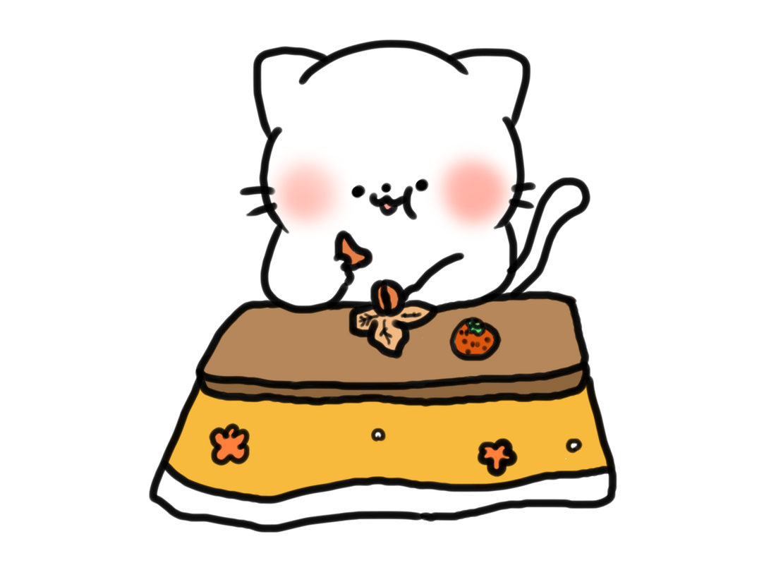 こたつで温まりながらみかんを持つ猫のイラスト
