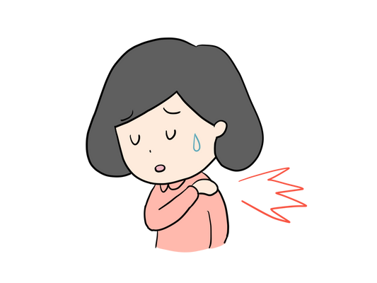 寒い日に首を押さえてつらそうにする人物のイラスト