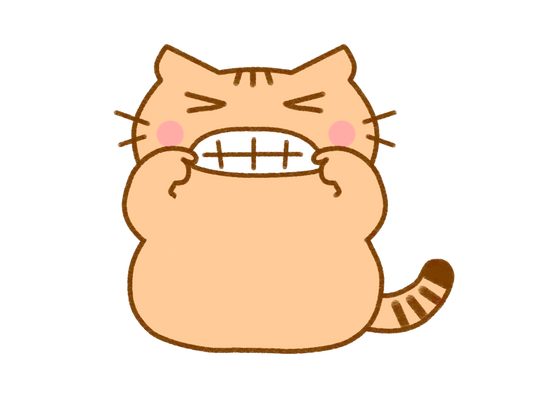 寒さで歯を食いしばり頬に力が入っている猫のイラスト