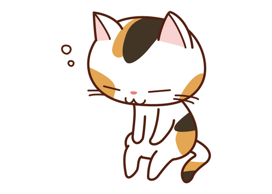 眠そうに座って生活リズムの乱れに悩む三毛猫のイラスト