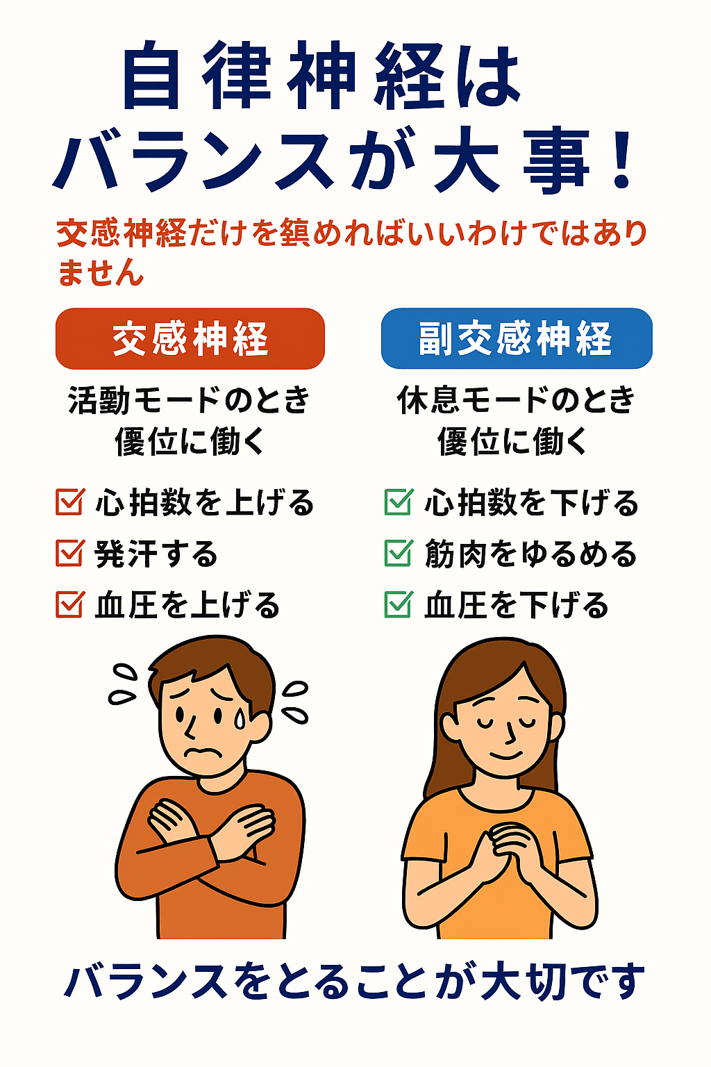 活動と休息のバランスを表す自律神経のイラスト
